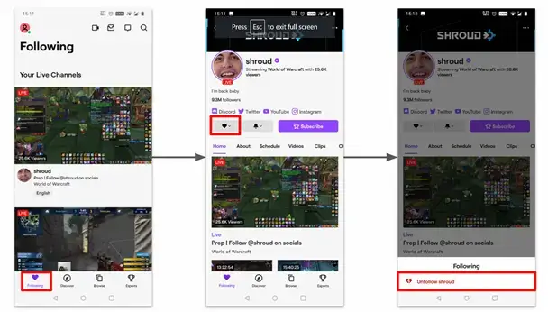 Unfollow Twitch Mobile