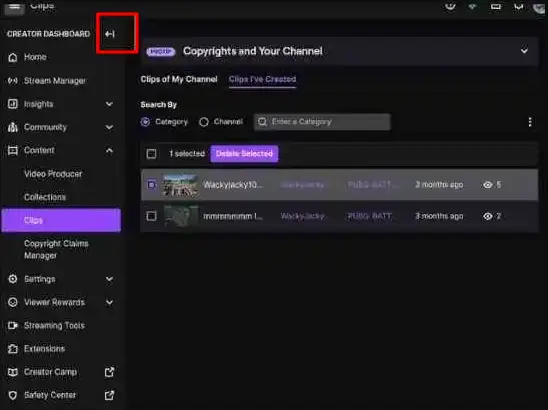 delete twitch clips on mobile browser