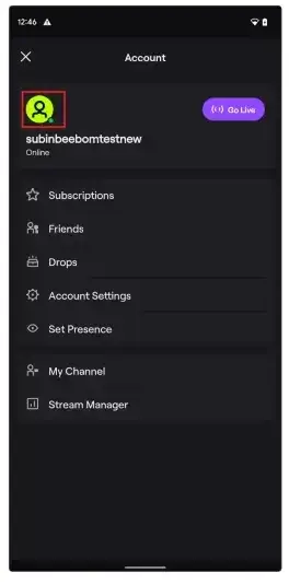 profile settings menu